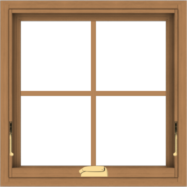 WDMA 24x24 (23.5 x 23.5 inch) Oak Wood Dark Brown Bronze Aluminum Crank out Awning Window with Colonial Grids Interior