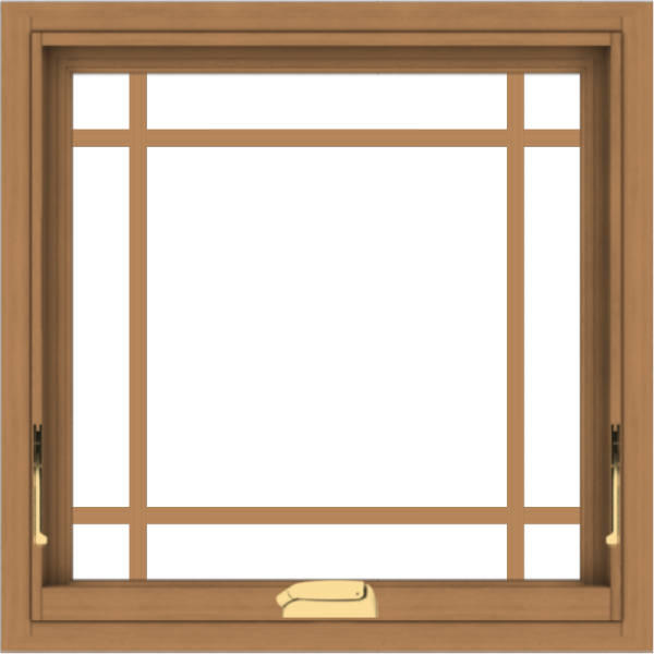 WDMA 24x24 (23.5 x 23.5 inch) Oak Wood Dark Brown Bronze Aluminum Crank out Awning Window with Prairie Grilles