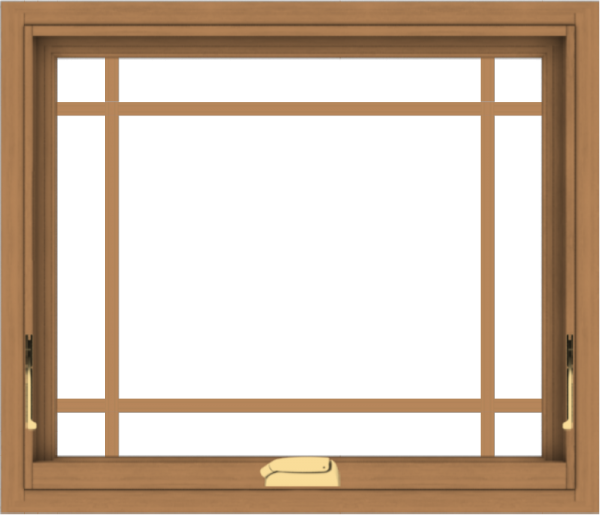WDMA 28x24 (27.5 x 23.5 inch) Oak Wood Dark Brown Bronze Aluminum Crank out Awning Window with Prairie Grilles