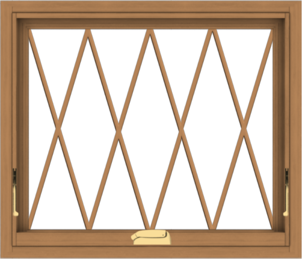 WDMA 28x24 (27.5 x 23.5 inch) Oak Wood Dark Brown Bronze Aluminum Crank out Awning Window without Grids with Diamond Grills