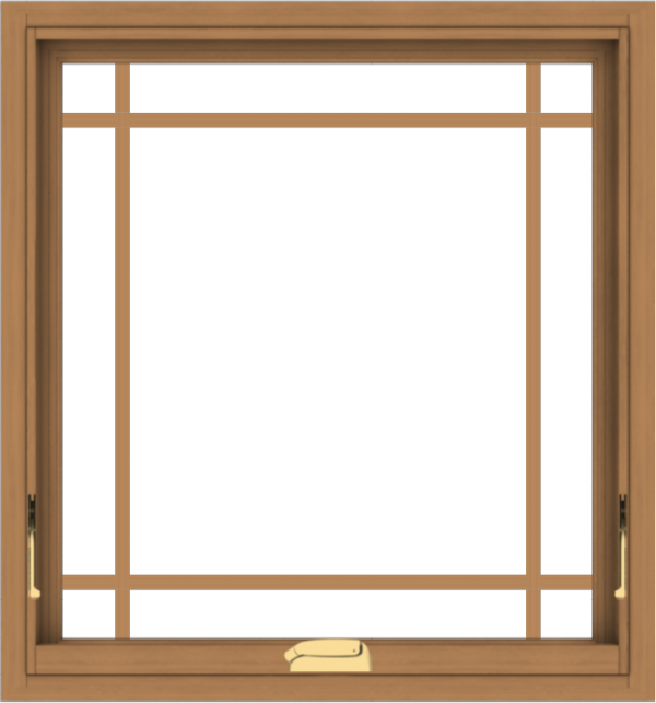 WDMA 28x30 (27.5 x 29.5 inch) Oak Wood Dark Brown Bronze Aluminum Crank out Awning Window with Prairie Grilles