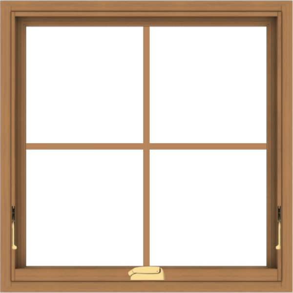 WDMA 30x30 (29.5 x 29.5 inch) Oak Wood Dark Brown Bronze Aluminum Crank out Awning Window with Colonial Grids Interior