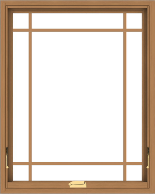 WDMA 32x40 (31.5 x 39.5 inch) Oak Wood Dark Brown Bronze Aluminum Crank out Awning Window with Prairie Grilles