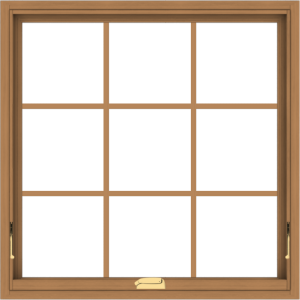WDMA 36x36 (35.5 x 35.5 inch) Oak Wood Dark Brown Bronze Aluminum Crank out Awning Window with Colonial Grids Interior