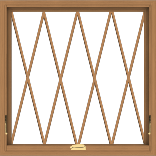WDMA 36x36 (35.5 x 35.5 inch) Oak Wood Dark Brown Bronze Aluminum Crank out Awning Window without Grids with Diamond Grills