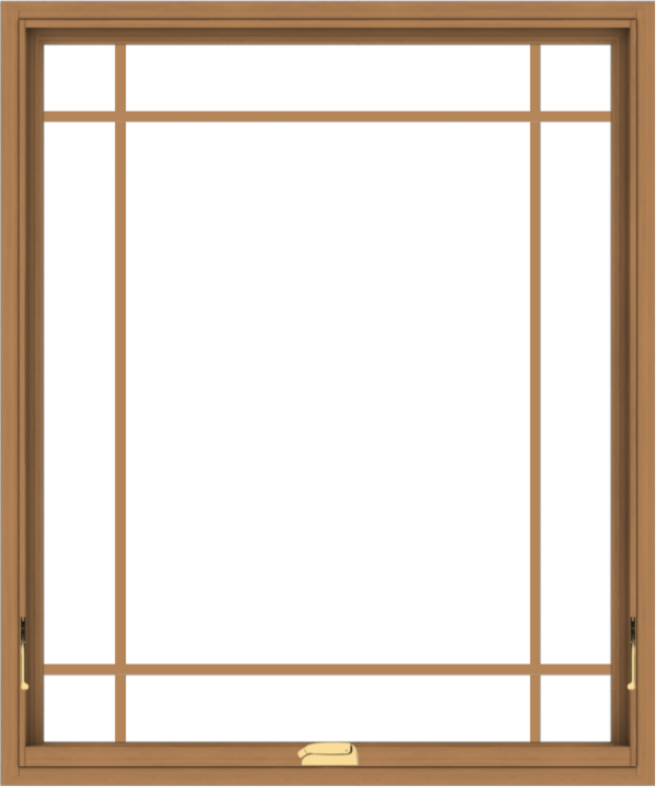 WDMA 40x48 (39.5 x 47.5 inch) Oak Wood Dark Brown Bronze Aluminum Crank out Awning Window with Prairie Grilles