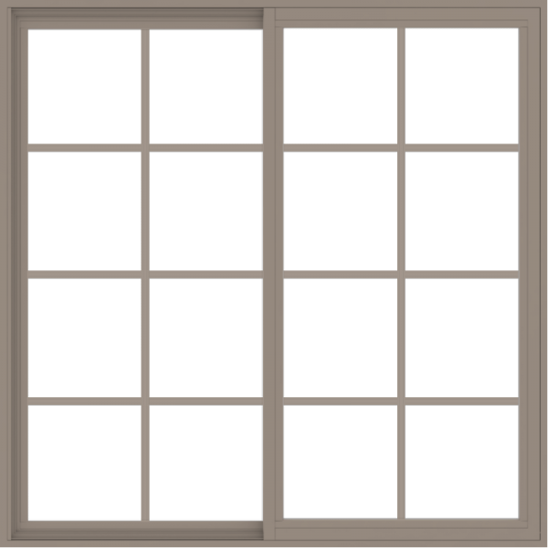 WDMA 54x54 (53.5 x 53.5 inch) Vinyl uPVC Brown Slide Window with Colonial Grids Exterior