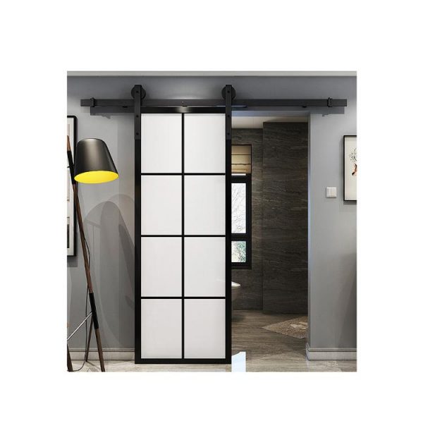 China WDMA 36 In X 84 In Mountain French Steel And Clear Full Lite Glass Sliding Barn Door With Hardware Kit And Left Hand Pull