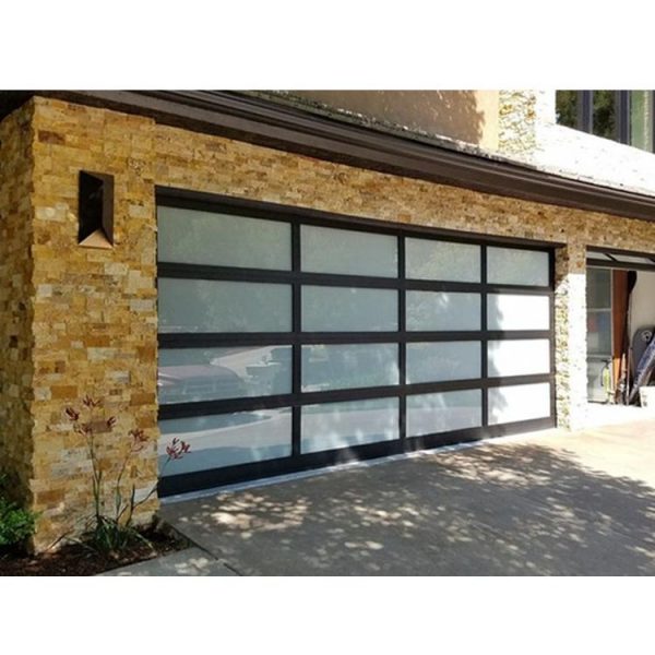WDMA Aluminum Full View Door Powder Coated Black With Frosted Glass Garage Door