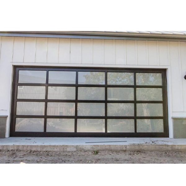 China WDMA Aluminum Full View Door Powder Coated Black With Frosted Glass Garage Door