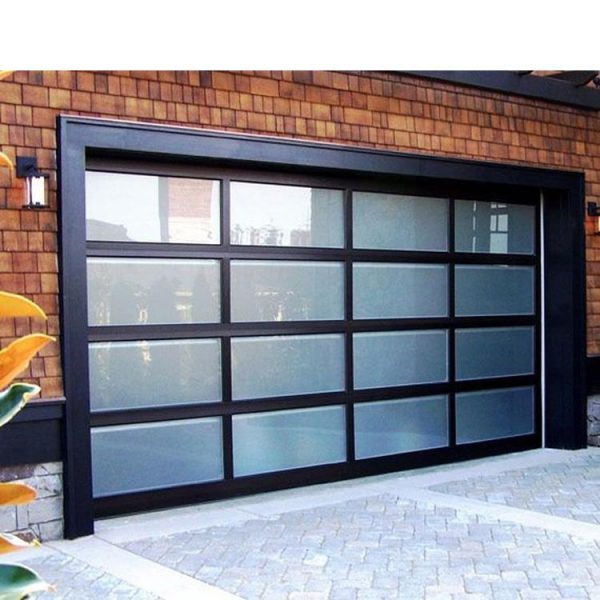 WDMA Black Aluminum Glass Full View Garage Door Mirriored Glass Panoramic Garage Door For House