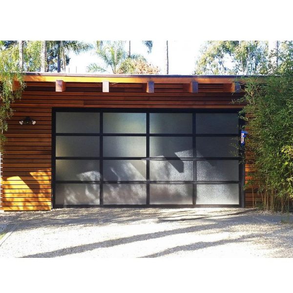 China WDMA Black Aluminum Glass Full View Garage Door Mirriored Glass Panoramic Garage Door For House