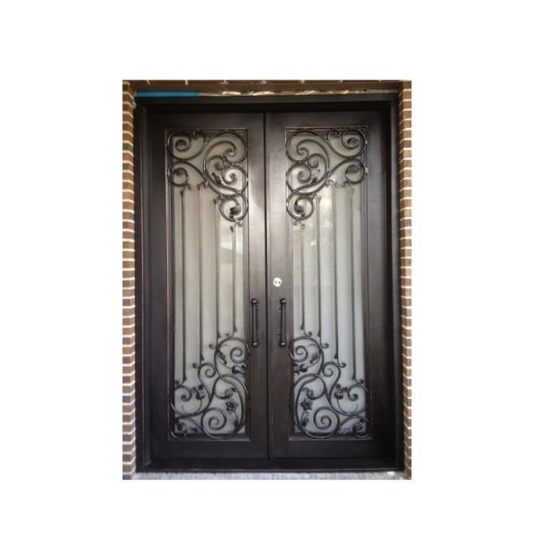WDMA Cheap Double Wrought Iron Interior Glass Sliding Door Design