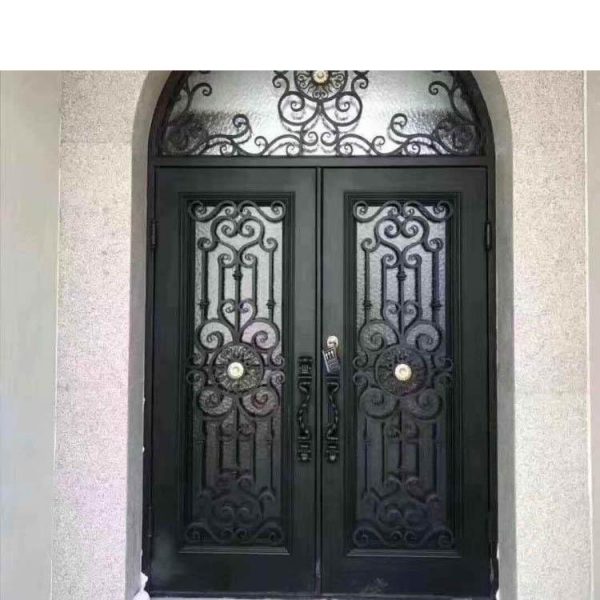 WDMA Church Use Simple Design And Arched Top Laser Cut Iron Wrought Sheet Iron Double Door Models