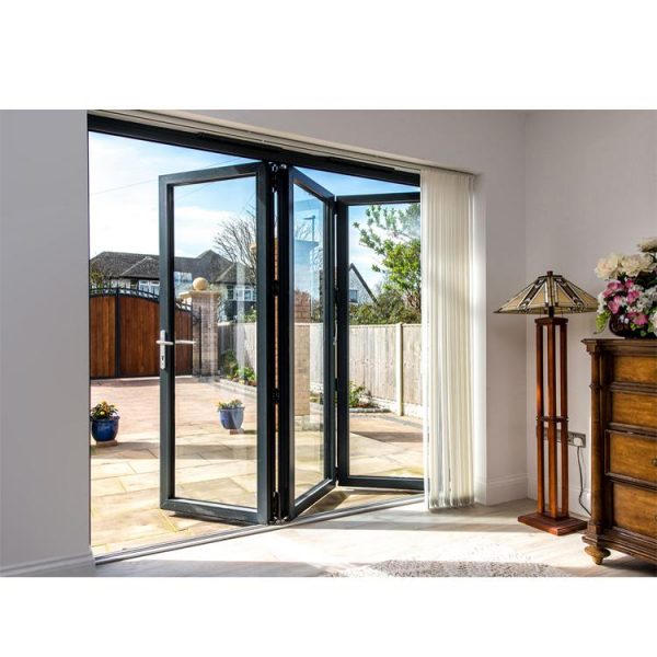 China WDMA Grey Aluminum Large Folding Glass Front Doors For Inside Home