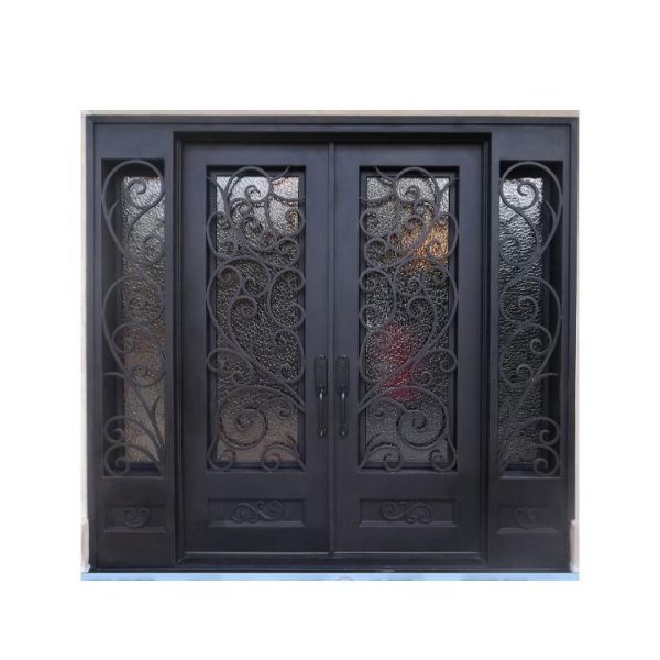 WDMA Iron Fire Proof Metal Frame Wrought Iron And Aluminium Steel Flush Glass Interior Entry Door