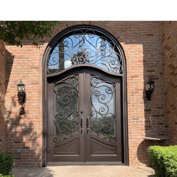 China WDMA Iron Fire Proof Metal Frame Wrought Iron And Aluminium Steel Flush Glass Interior Entry Door