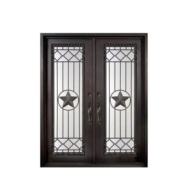 China WDMA wrought iron doors with glass iron entry door double