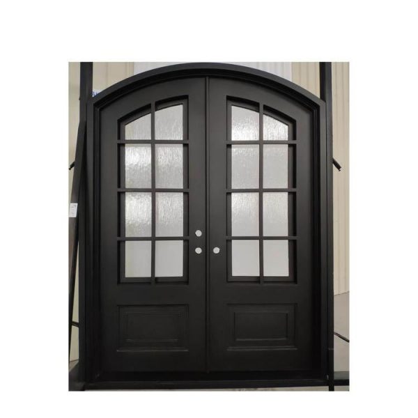 WDMA Luxurious Black Arch Forged Iron Double Entry Door For Apartment Design