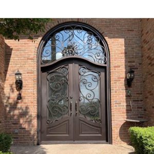 WDMA Luxury Arch Design Rustic Wrought Cast Iron Glass Entrance Door Gate For Garage